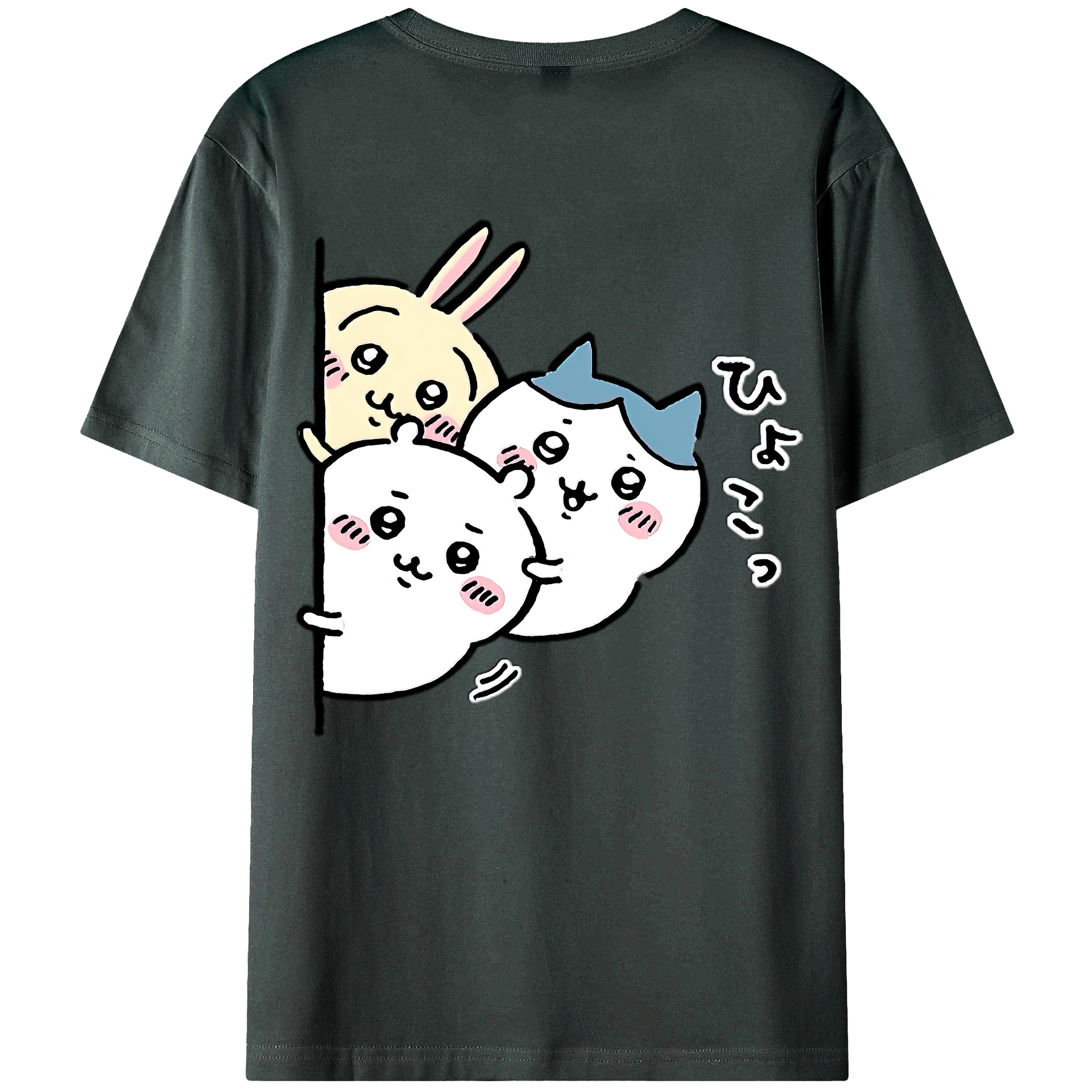 （画像用） ちいかわ うさぎ Chii-kawa usagi 綿100％ メンズ半袖Tシャツ（バックプリント） 通気性